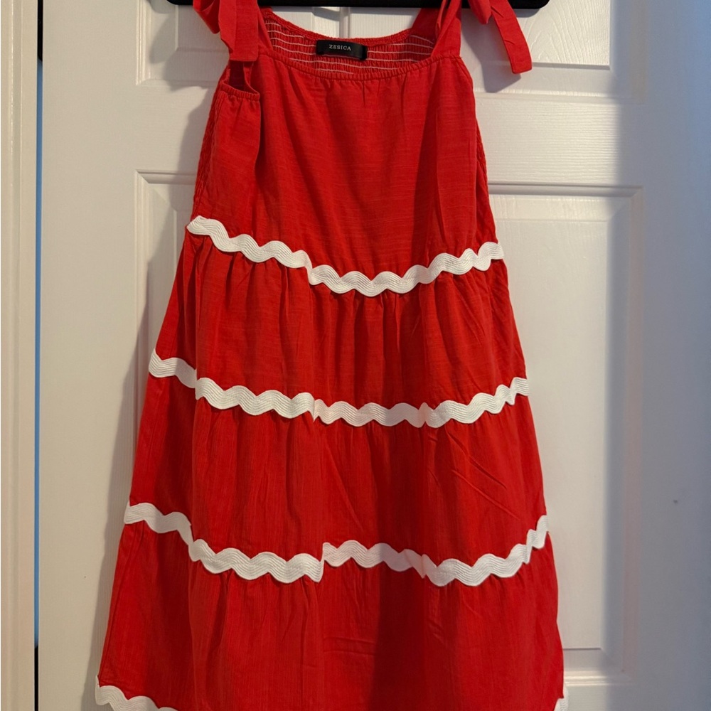 Zara Red Midi Dress with White Trim